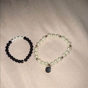 Elegant Pearl and Black Beaded Bracelet Set